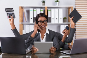 Woman Multi-Tasking, Time Management with Many Arms